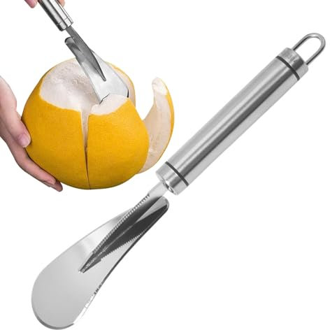 Veeteah Orangenschäler, Edelstahl Grapefruit Messer, Orangen- und Zitrusschäler aus Edelstahl mit gebogener Kante, Pomelo Zitrus-Schäler Cutter Gemüseschäler Küchenhelfer