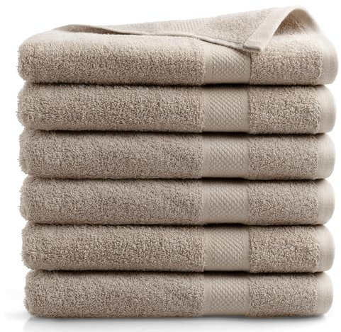 DoubleDry Große Handtücher Set 6-70 X 140cm, Flauschige Badehandtücher, Duschhandtücher aus 100% Baumwolle (Oeko-TEX MIG Certified)- 500 g/m², Große Handtücher für Bad und Dusche - Taupe