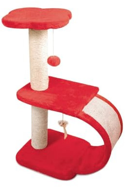 Record Rascador para Gatos Geranio – Estructura en Tres Pisos – Puente Vertical con Interior de Felpa y Exterior de sisal para los arañazos – Dimensiones: 30 x 30 x 65 cm – Color Rojo