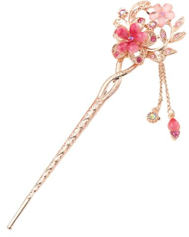 Baguettes à cheveux vintage avec fleurs opales - Décoration chinoise - Ancienne pince à cheveux Barrette à cheveux rétro pour femme et fille-(rouge) (A) (B)