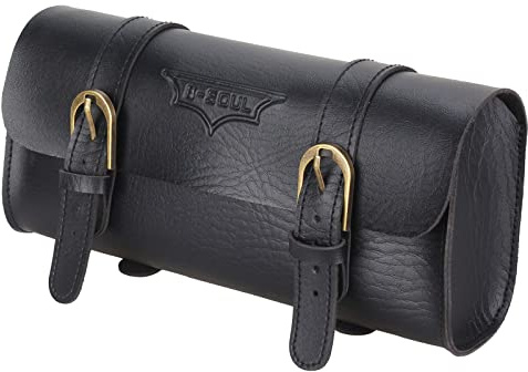 AGONEIR Motorrad Lenkertasche Satteltasche PU Leder Handgemachte Motorrad Gabeltasche Rolle Aufbewahrung Werkzeugtasche mit Riemen Motorradtaschen Leder Lenkertasche Wasserdicht Fahrrad Vordertasche