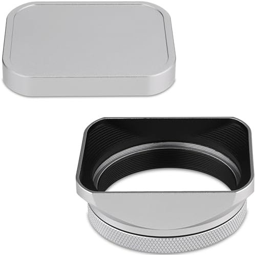 Haoge Quadratische Gegenlichtblende aus Metall für Fujifilm X100VI, Fuji X100V, X100F, mit 49 mm UV-Filter-Adapterring und Metallkappe, Kamerazubehör, Silber