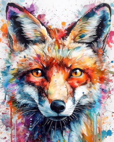 TISHIRON Peinture par numéros pour adultes débutants - Kits d'art tête de renard à l'encre - Peinture à l'huile - Décoration murale d'intérieur avec 3 pinceaux et peinture acrylique - 40 x 50 cm