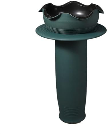 Lavabo sur colonne Bassin sur pied à volants, lavabo de salle de bain sur pied en céramique vintage, lavabo sur pied divisé, adapté à une utilisation intérieure et extérieure Évier sur pied(Green,003)