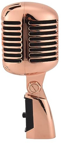 Aflytep Professional Wired Vintage Classic Microphone Dynamic Vocal Mic Microphone for Live Performance Karaoke(Rose Gold)