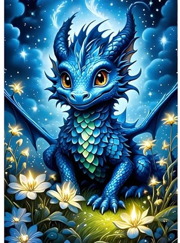 QINRUBB Drache Diamond Painting Erwachsene, 5D Blumen Diamant Painting Bilder Anfänger, DIY Traumland Runder Vollbohrer Diamanten Malerei Stickerei Set Kreuzstich Geschenke Home Wand Dekor 30x40cm