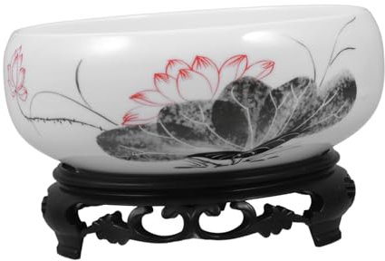 OFFSCH Blumentopf aus Porzellan Runder Keramik Pflanzkübel für Hydrokultur Lotus Schale für Garten und Innenbereich 17x17x7cm