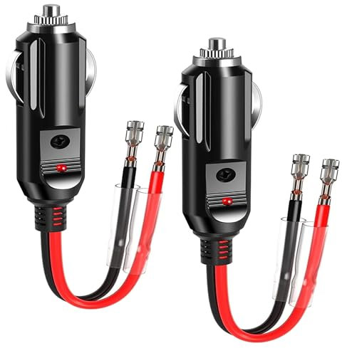 12V Car Cigarette Lighter Male Plug with Lead and Wiring 16 AWG Replacement 10A Fuse Female Socket Plug Extension Cord for 12V 24V Vehicle Motorcycle Tractor Car Blender Solar Charger(2 Pack)
