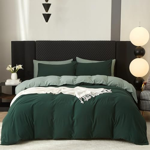 Gezu Baumwolle Bettwäsche Grün Salbeigrün 220x240cm 3 Teilig Baumwolle Atmungsaktiv Weich Fein Bettwäsche Set Wende Bettwäsche Bettbezug 240 x 220 cm und Kissenbezug 80 x 80 cm mit Reissverschluss