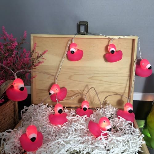 Riaxuebiy Guirlande Lumineuse Flamant 10 led 5.4ft Flamant Veilleuse Chambre des Enfants Décoration Intérieur Alimenté par Pile Guirlandes Lumineuses (Rose Rouge Flamant)