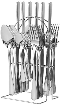 Stainless Steel Flatware Set, Luxurious, for Home, Hotel, Restaurant Use with Box (1010 Silver 24 Piece Hanging Flatware Set)