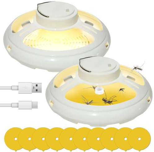 Lotvic 2 Stück Flohfalle für Wohnung, LED Flohlichtfalle, Flohfalle für Wohnung Testsieger, Flea Trap Lamp mit 10 Klebescheiben, Flohfalle Elektrisch für Wohnzimmer, Küche, Schlafzimmer