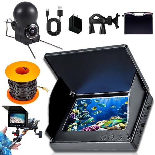 4.3Inch Colitt - Underwater Fishing Camera, 50/65/100/165ft Cable Ice Fishing Fish Finder, with 220° Wide Angle, Infrared Night Vision, Portable Fish Finder for Ice Lake Sea Boat Fishing (Black-20M)
