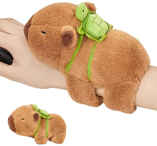 MUYAPAY Capybara Schnapparmband Kinder, Simulation Capybara Plüschtier | Weiche Plüschtier Capibara Kuscheltier Kuscheltier Snap Armband, Geschenk für Kinder, Mit Schildkröten-Rucksack