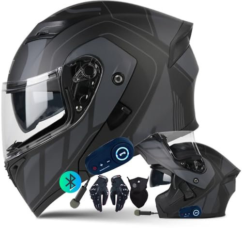 Byroads Motorradhelm Klapphelm mit Bluetooth ECE-zugelassener Helm mit Anti-Fog-Doppelvisier Rennhelm Erwachsene Männer Frauen Schwarz/Weiß