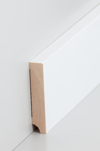 10x Holzfußleiste Kiefer deckend weiß 2500 x 16 x 70 mm Oberkante rechteckig - Fußleiste Fußbodenleiste Massivholz Sockelleiste Holz Südbrock - 25 m