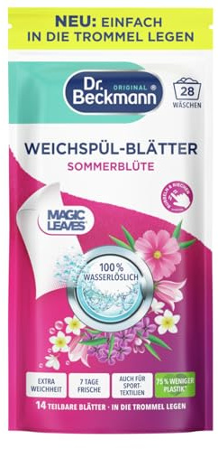 Dr. Beckmann Weichspül-Blätter Sommerblüte | 14 Stk | Vordosiertes Blattformat | Weiche Wäsche | Einfache Anwendung | Bis zu 7 Tage Frische