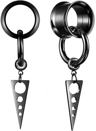 Hoisy Tunnel 10mm Double Flared Flesh Plug Ohr 00G Tunnel Piercing Anhänger Dreieck Schwarz (00G)