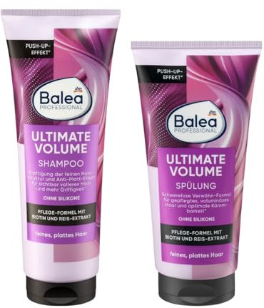 2er-Set: Balea PROFESSIONAL Shampoo Ultimate Volume, 250 ml + Conditioner Ultimate Volume, 200 ml +Kopfhaut Massagebürste
