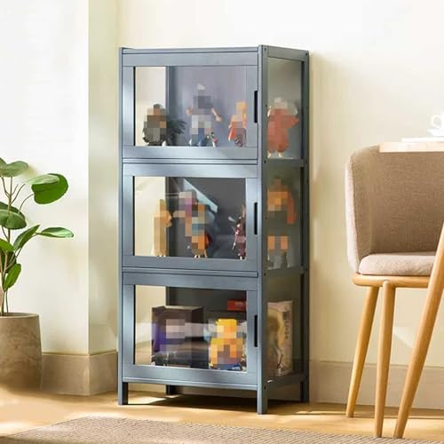 WLCNYL Glasvitrinen, Schaukasten, freistehender Unterschrank, Kuriositätenvitrine mit Glastüren, transparent auf DREI Seiten, transparentes Klapptürdesign (Farbe: Grau, Größe: 3f)