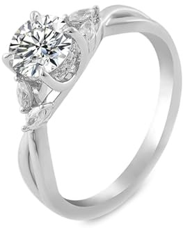 Damenring Zeigefinger, Ring Weißgold Schmal 18K mit Rundem 1 Karat Moissanit Größe 50 (15.9)