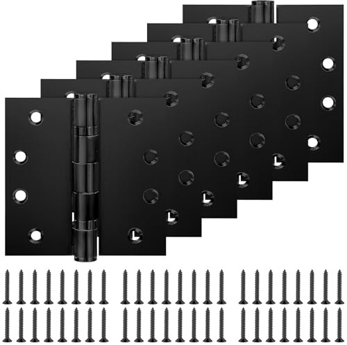 6 Pack Stainless Steel Door Hinge, 4 Inch (100mm) Heavy Duty Ball Bearing Door Hinges with Square Corners for Exterior & Interior Doors (Black)