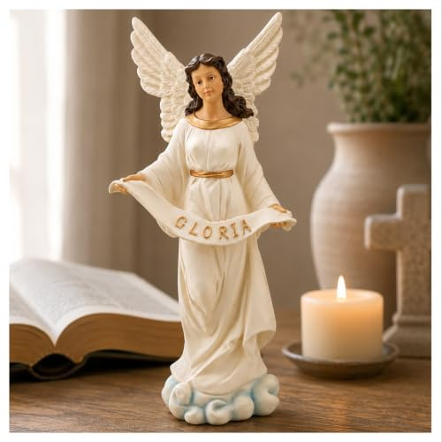 DurableDelights Gloria Engel Krippenstatue, 38,1 cm – Weihnachtskrippe, Symbol der Jesusgeburt, religiöse Figur für katholische christliche Geschenke, Ferienhaus und Kirche