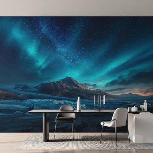 Generisch Fototapete Nordlichter Wohnzimmer Tapete Sternenhimmel Nordlichter Tapeten, Vliestapete Schlafzimmer Motivtapeten, Wandtapete Wanddeko 400 x 280 cm (B x H) Y&W1
