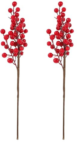 HIAKDOFT 2 Stück Künstliche Rote Beerenzweige Wetterfeste Weihnachtsdeko für Innen und Außen Langlebige Dekozweige als Tisch Baumdekoration für Festliche Floristik und DIY Arrangements