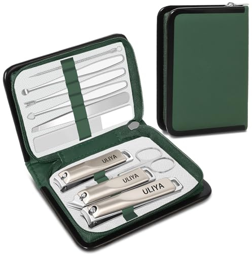 Uliya Manicure Set Nail Clipper Kit Professional Pedicure Tools (Green) | 10Pcs Stainless Steel Manicure Kit Men Women Grooming kit Nail Care Tools with Travel Case for Home Travel or Gift
