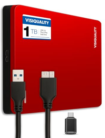 Hard disk esterno veloce 1TB HDD USB 3.0/C compatibile Plug&Play Rosso