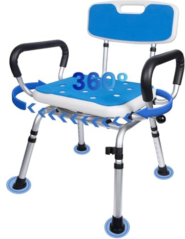 360° drehbarer Duschhocker bis 226,8 kg - Höhenverstellbarer Badehocker mit Armlehnen & Rückenlehne - Schwerlast Duschstuhl für Senioren und Behinderte