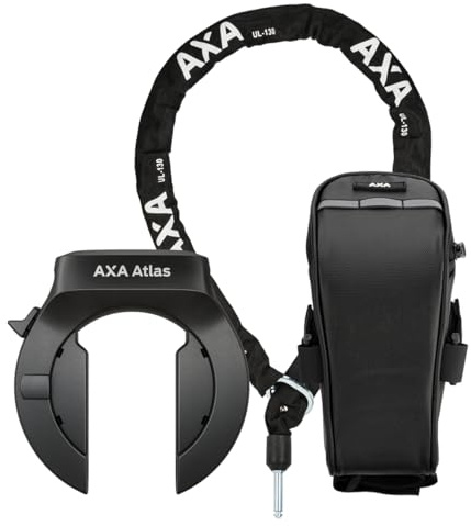 AXA Atlas Retractable + ULC 130 Einsteckkette + Satteltasche – Rahmenschloss Set – Sicherheitsstufe 14 – Schlüssel ist abziehbar