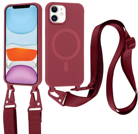 Jrkvniv Cover per iPhone 11 con Cordino, Custodia con Regolabile Laccio Collana Tracolla, Ultra Sottile Silicone Antiurto AntiGraffio Protettiva Case per iPhone 11, Rosso