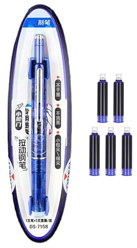 Xvilmaun Refillable Fountain Pen, Refillable Writing Fountain Ink Pen with 5 Cartridges, 0.38mm Fine Point School Supplies, Stationery for Journaling Drafting Sketching Doodling Note Taking