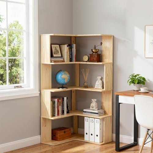 Generisch 125cm Eckregal Stehend Bücherregal Eckbücherregal Mit 5 Ebenen, 90° Eckschrank, Modernes Eckregal Standregal Wohnzimmer Für Schlafzimmer, Wohnzimmer, Küche, Home Offices