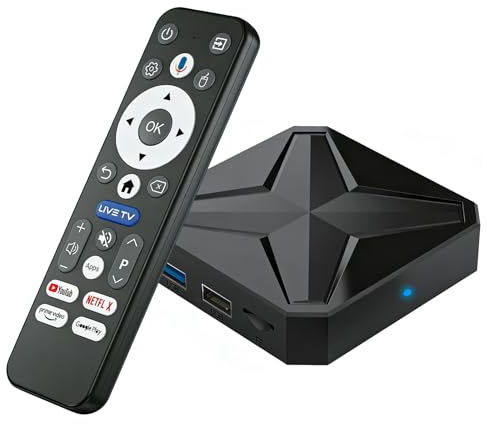 Android 14.0 TV Box 2025, 2GB RAM + 16GB ROM, LEFFOT Q1 MINI+ 4K Ultra HD TV Streaming Box, Smart TV Box mit Sprachsteuerung, WiFi 6, BT 5.4, USB 3.0, 100M Ethernet, HDR10 RK3518 Quad-Core A53
