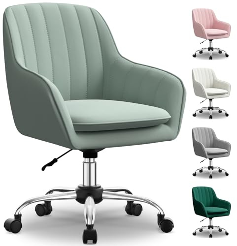 Carroltt Schreibtischstuhl,Bürostuhl mit gepolstertem Samtstoff,Schminktisch Stuhl,höhenverstellbar Drehstuhl,Homeoffice Stuhl bis 150 kg belastbar,für Arbeitszimmer, Schlafzimmer, Büro,Erbsengrün