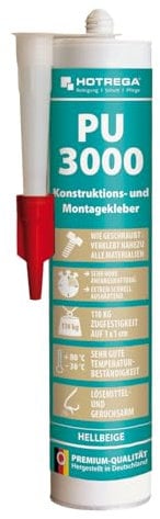 HOTREGA PU 3000 Montagekleber 310 ml hellbeige | Konstruktionskleber mit hoher Anfangshaftung | extrem schnell aushärtend, natursteinverträglich, witterungsbeständig