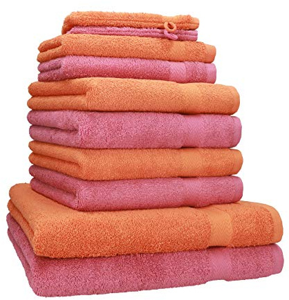 Betz 10-TLG. Handtuch-Set Premium 100% Baumwolle 2 Duschtücher 4 Handtücher 2 Gästetücher 2 Waschhandschuhe Farbe Orange Terra & Altrosa
