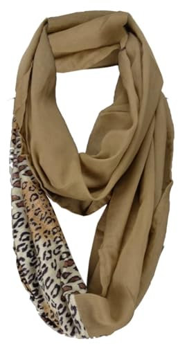 TigerTie - Damen Loop Schal in braun beige mit Leopardenmuster - Gr. 160 x 50 cm