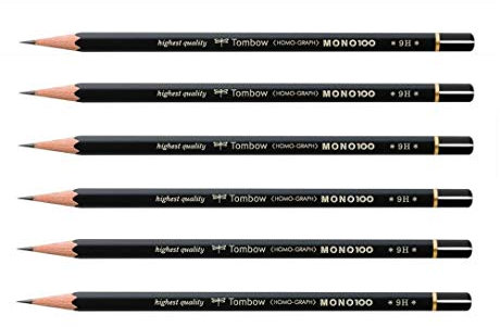 TOMBOW Set mit 6 Bleistiften, Graphit, hochwertig, MONO 100, 9H