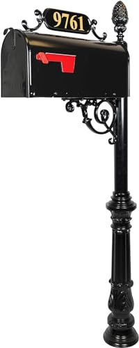 ADDRESSES OF DISTINCTION Charleston Mailbox & Post System – Black Rust Resistant Mailbox – Includes Address Plaque, Numbers, Scroll & Mounting Hardware (Standard)
