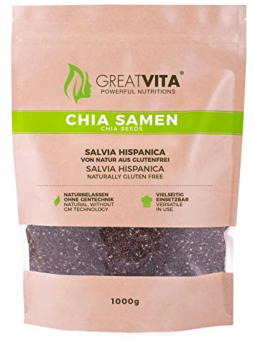 GreatVita Chia Samen 2kg – Naturbelassen, reich an Omega-3 & Ballaststoffen | Ideal für Smoothies, Joghurt, Salate, Backen, Chia-Pudding & Brei