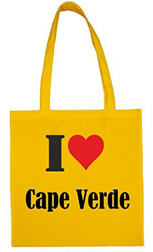 Reifen-Markt Tasche I Love Cape Verde Größe 38x42 Farbe Gelb Druck Schwarz