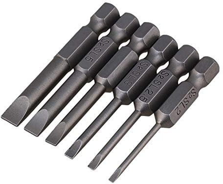 CNBTR 5cm Length S2 Alloy Steel Hex Shank Magnetic Flat Head Slotted Tip Screwdriver Bits 1/4 Drive Pack of 6