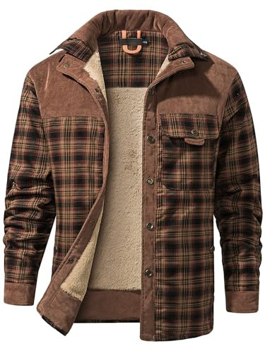 Mr.Stream Herren Thermohemd Flanellhemd Winterjacke Fleecefutter schützendem Innenfutter Holzfällerhemd Arbeitshemd 3251 Red Coffee XL