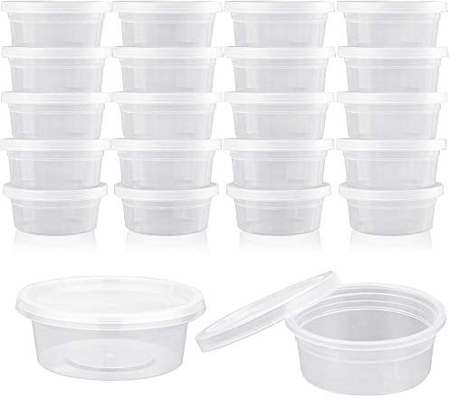Augshy 40 Pack Small Slime Containers With Lids, Hawaiian Shaved Ice Mold Jello Shot Cups Condiment Containers Plastic Portion Cups with Lids for Salad Dressing Food Storage Containers (2 oz)