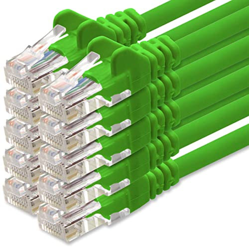 1aTTack.de 0,25m Cavo di Rete verde - 10x - Cat.6 Ethernet Gigabit Lan RJ45 10 100 1000 Mbit s - Cavo Patch UTP compatibile con Cat.5 Cat.5e Cat.7 Cat.8 - verde - 10x - 0,25m
