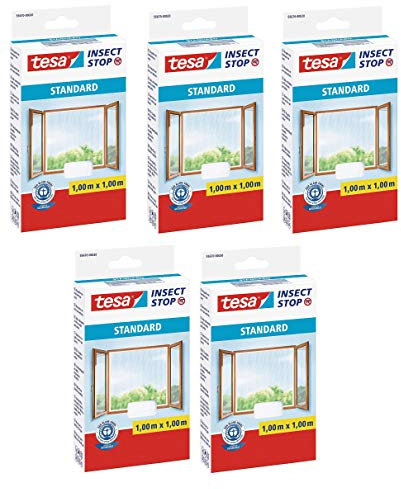 tesa Insect Stop Standard Fliegengitter für Fenster - Zuschneidbares Moskitonetz - Mückenschutz ohne Bohren - Fliegen Netz (Weiß (Leichter Sichtschutz), 1m:1m / 5er Pack)